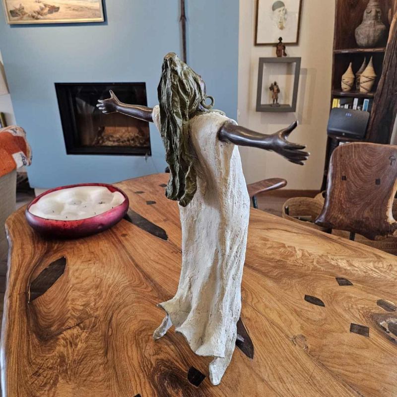 Adama Gandema, lost wax bronze sculpture, woman with open arms, 21st c