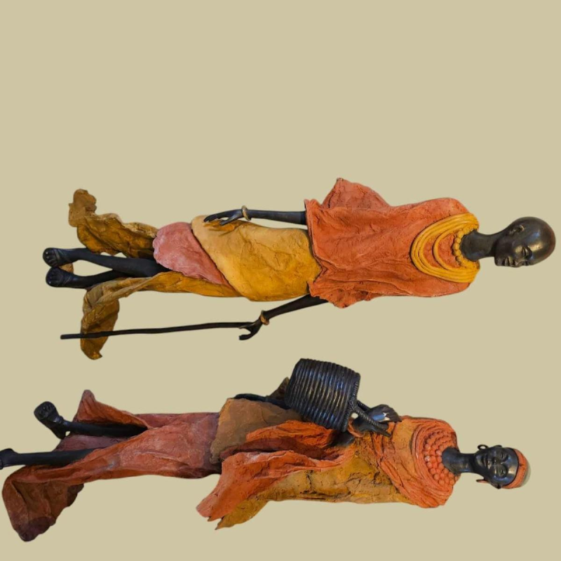 Adama Gandema 'Masai Man' verloren was bronzen sculptuur 1.20m, 21e eeuw