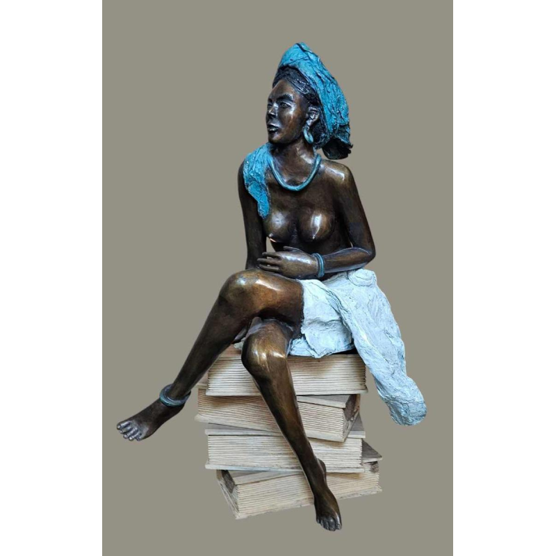 Adama Gandema The woman with the books lost wax bronze sculpture
