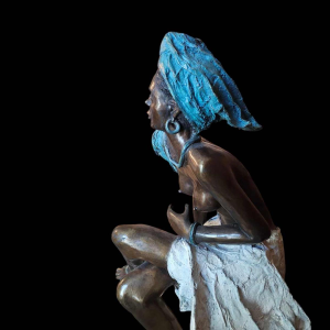 Adama Gandema The woman with the books lost wax bronze sculpture