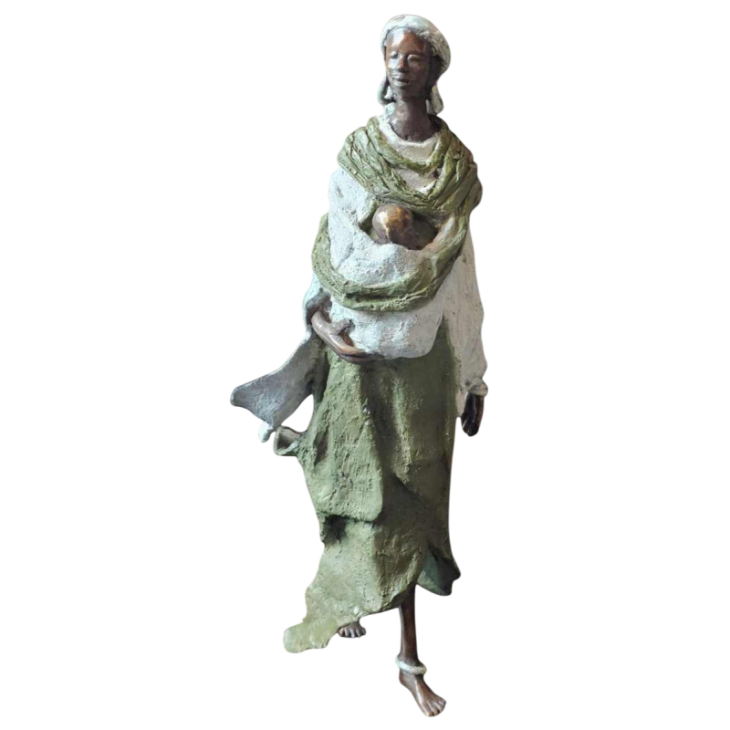 Adama Gandema Maternité bronze sculpture with lost wax patina, 21st c