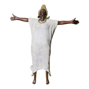 Adama Gandema "Vrouw met sjaal" bronzen sculptuur, Burkina Faso