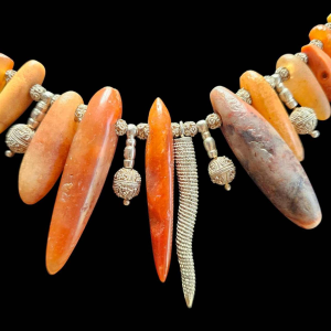 Nicole Vandenabeele, necklace of Neolithic carnelian beads, silver pendant