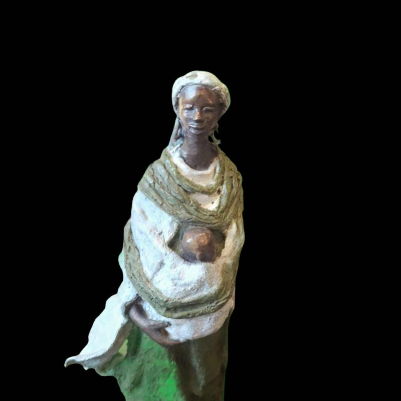Adama Gandema Maternité bronze sculpture with lost wax patina, 21st c