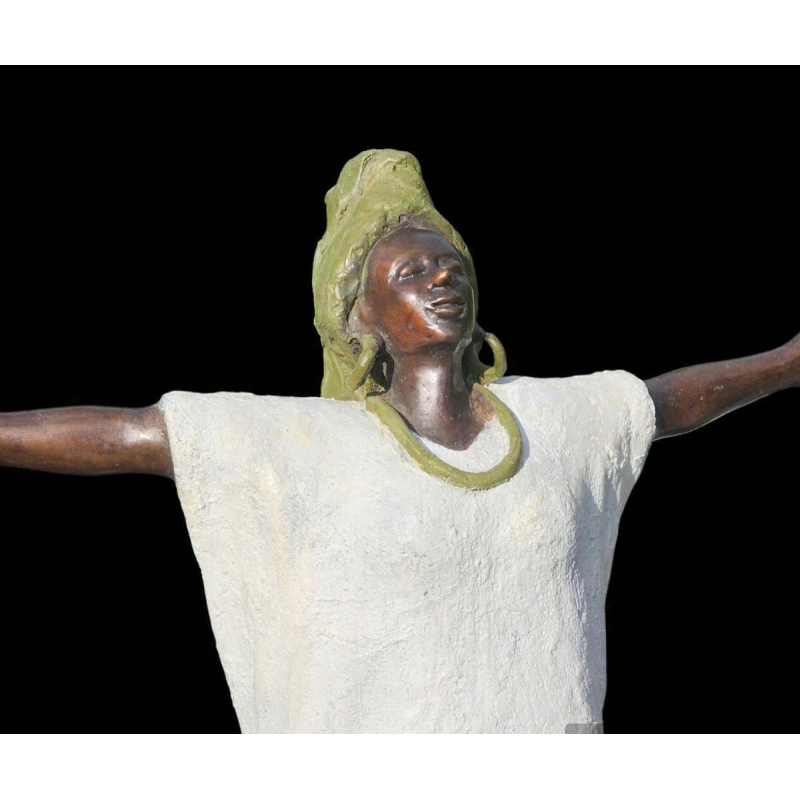Adama Gandema "Femme au foulard" sculpture en bronze, Burkina Faso