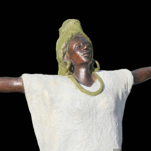 Adama Gandema "Femme au foulard" sculpture en bronze, Burkina Faso