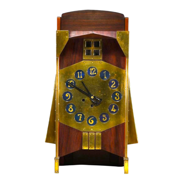 Gustave Serrurier-Bovy Pendule Moulin Art Nouveau clock, mahogany & brass, 1905