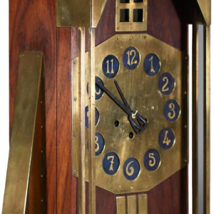 Gustave Serrurier-Bovy Pendule Moulin Art Nouveau clock, mahogany & brass, 1905
