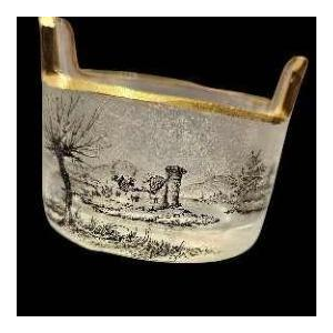 DAUM, petit saleron en verre satiné avec un décor de paysage, ca 1890