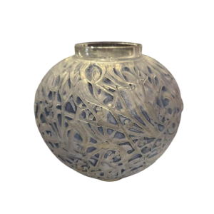 René Lalique, "maretak" vaas blauw glas, geblazen, gegoten en gepatineerd