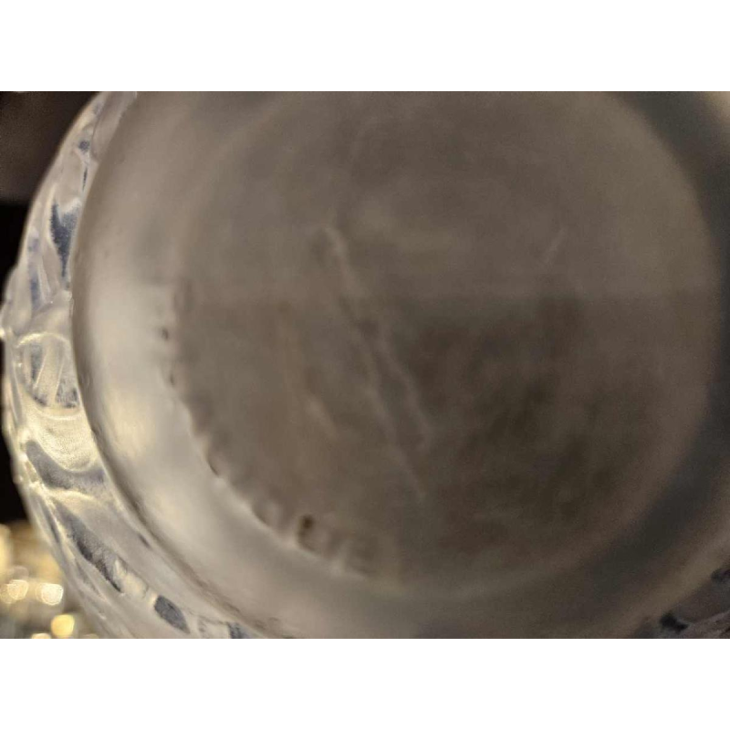 René Lalique, "maretak" vaas blauw glas, geblazen, gegoten en gepatineerd