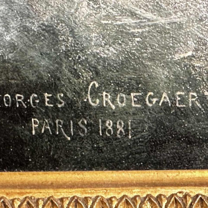 Georges Croegaert 'Élègante à la Rose' tableau huile sur panneau, XIXe s