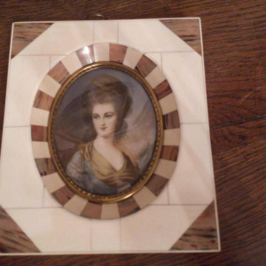 Gainsborough, miniatuurschilderij op ivoor van Madame Beaufoy, Engeland 18e eeuw