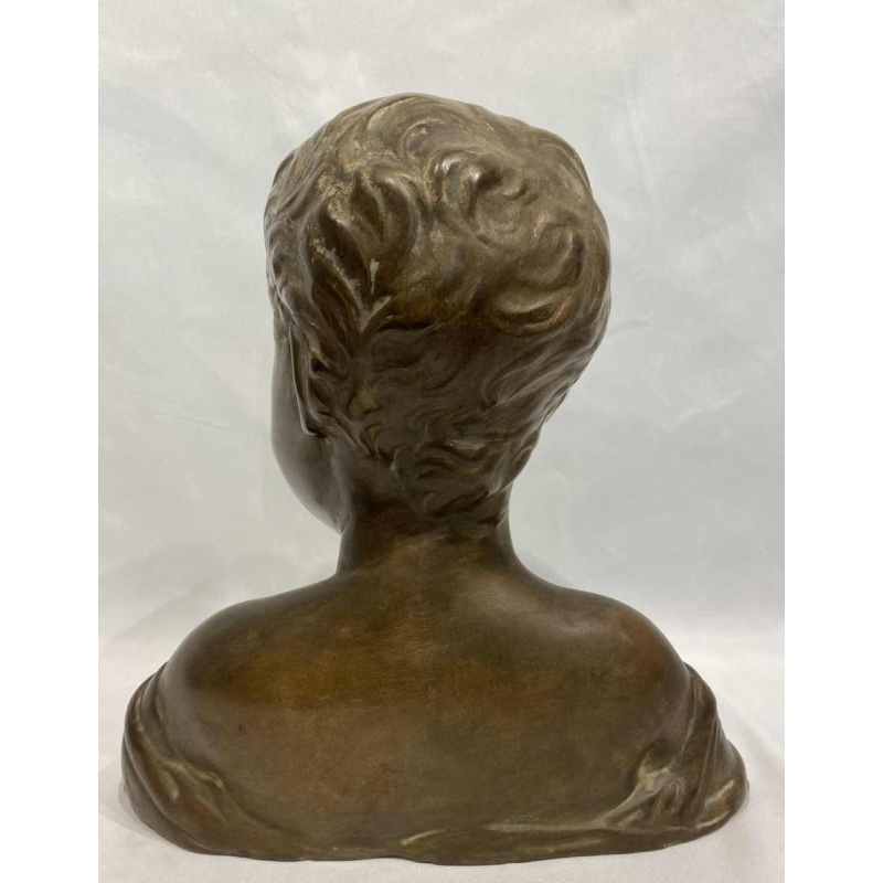 Laughing boy sculpture, bronze-look terracotta, after Desiderio Da Settignano