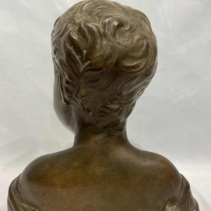 Laughing boy sculpture, bronze-look terracotta, after Desiderio Da Settignano