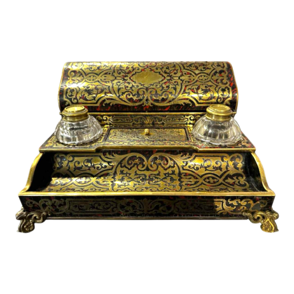 Schildpad en messing inktpot in de Boulle stijl, Napoleon III periode, eind 19e eeuw