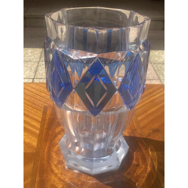 Grand vase Art Déco, Val St Lambert, Charles Graffart, cristal taillé, ca 1930