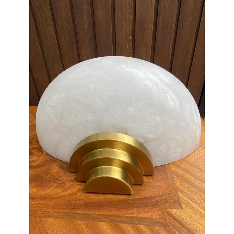 Lucien Gau, pair of sconces, alabaster half-moon shade, ca 1960