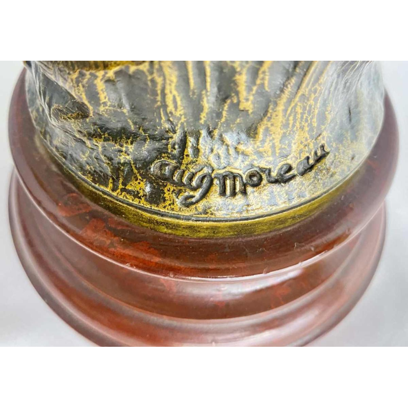 Auguste Moreau Farmer with a scythe sculpture in regula with green patina, ca 1900