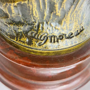 Auguste Moreau Farmer with a scythe sculpture in regula with green patina, ca 1900