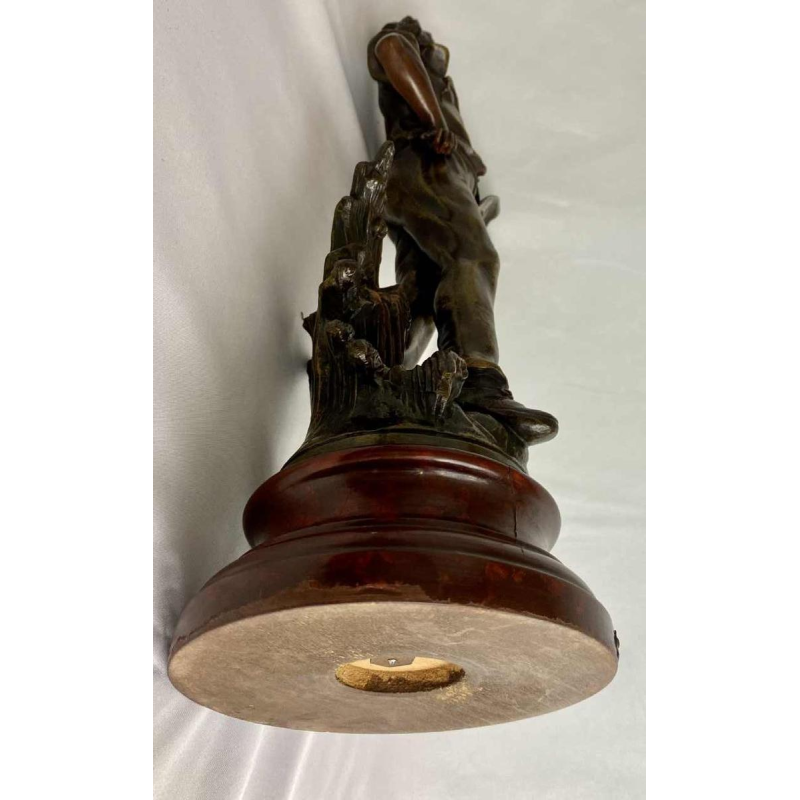 Auguste Moreau "Fermier à la faux" sculpture en régule à patine verte, ca 1900