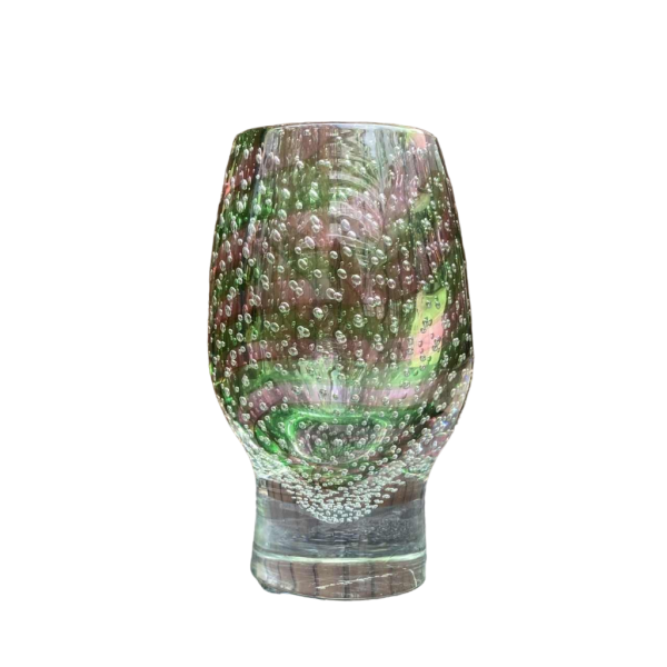 Arnaldo Zanella Murano, roze en groene bubbelglasvaas, ca 1960