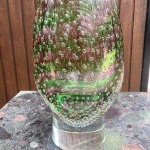 Arnaldo Zanella Murano, vase en verre bullé en spirale rose et vert, ca 1960