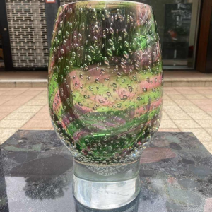 Arnaldo Zanella Murano, pink and green spiral bubble glass vase, ca 1960