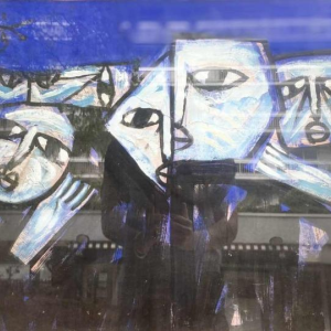 Tran Huu Duong, abstract figurative painting, signed and dated 2009