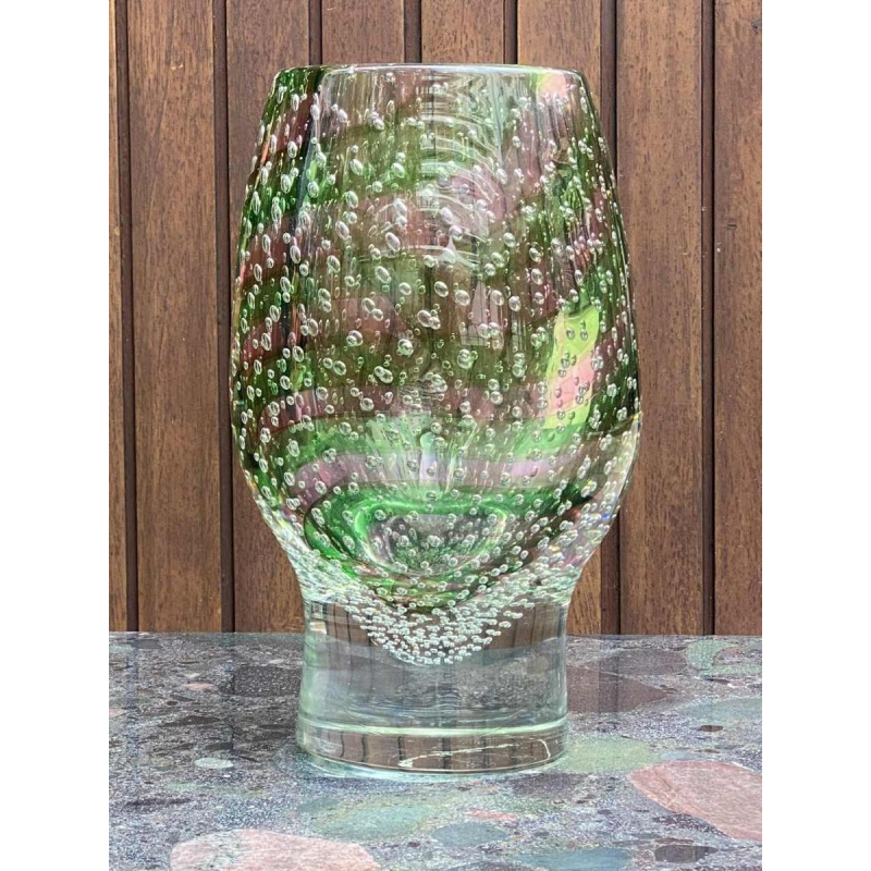 Arnaldo Zanella Murano, roze en groene bubbelglasvaas, ca 1960