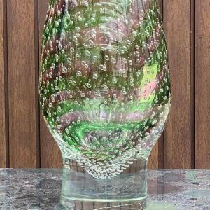 Arnaldo Zanella Murano, roze en groene bubbelglasvaas, ca 1960