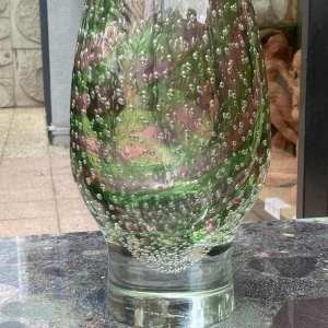 Arnaldo Zanella Murano, roze en groene bubbelglasvaas, ca 1960