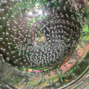 Arnaldo Zanella Murano, roze en groene bubbelglasvaas, ca 1960