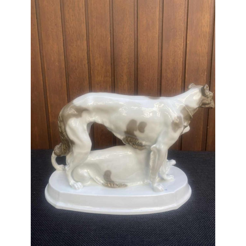 Ofend-und Porzellanfabrik AG, group of Barzoi greyhounds in porcelain