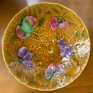 Sarreguemines large art nouveau barbotine dish 1900