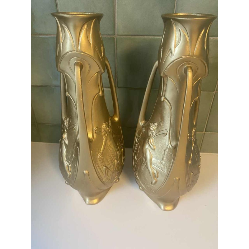 Vases in gilded regula, signed Jean Garnier