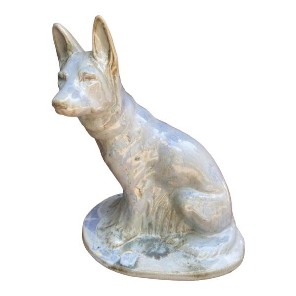 Sculpture d'un chien ( berger ) céramique Art Déco, faïence Moulin Des Loups Orchies