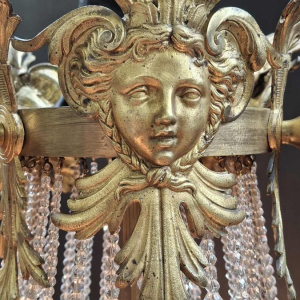 Chandelier " Pearl Bag " bronze & crystal, France circa 1900