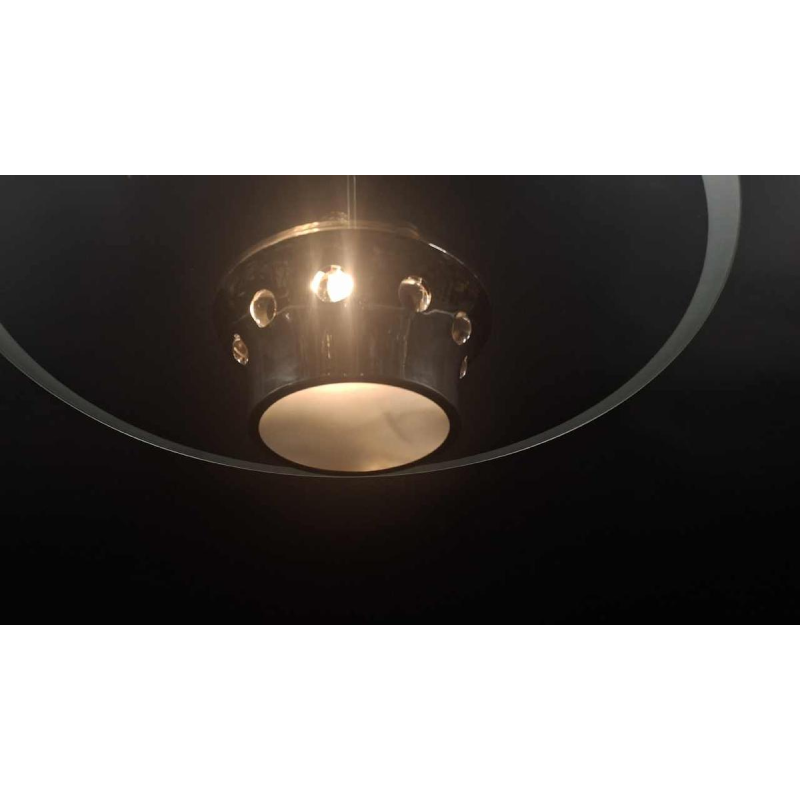 Art Deco kroonluchter, Bauhaus stijl, verchroomd staal en glas, ca 1930