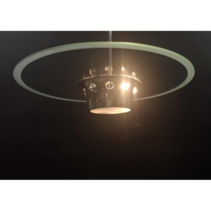 modernist Art Deco chandelier, Bauhaus style, chromed steel and glass, ca 1930