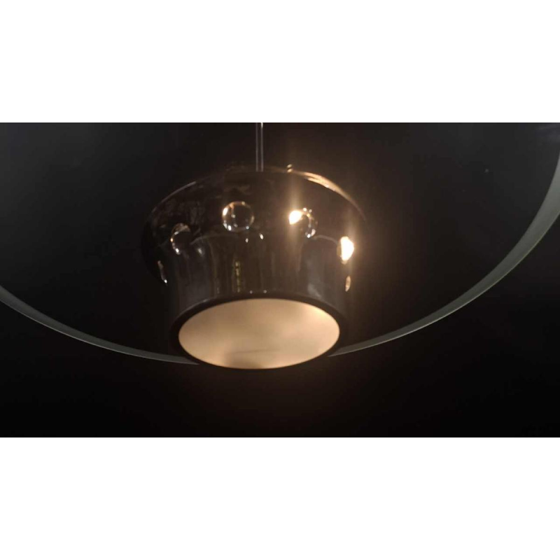 modernist Art Deco chandelier, Bauhaus style, chromed steel and glass, ca 1930