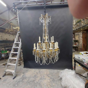 Grote kroonluchter van Baccarat in de stijl van Napoleon III, brons en kristal, 18 lichtarmen, eind 19e eeuw