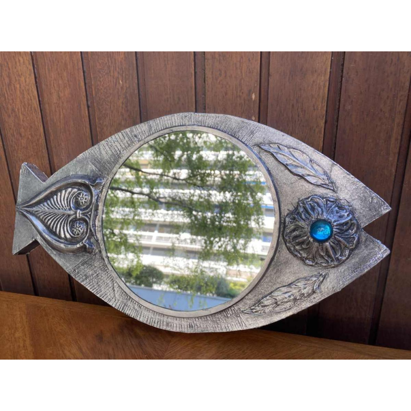Flament J, Fish mirror with pewter leaves