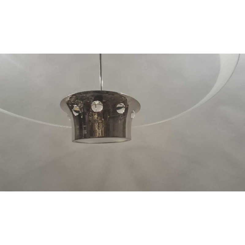 modernist Art Deco chandelier, Bauhaus style, chromed steel and glass, ca 1930