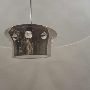 modernist Art Deco chandelier, Bauhaus style, chromed steel and glass, ca 1930