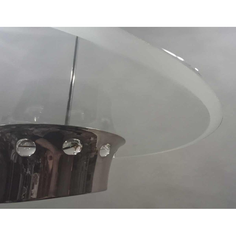 modernist Art Deco chandelier, Bauhaus style, chromed steel and glass, ca 1930