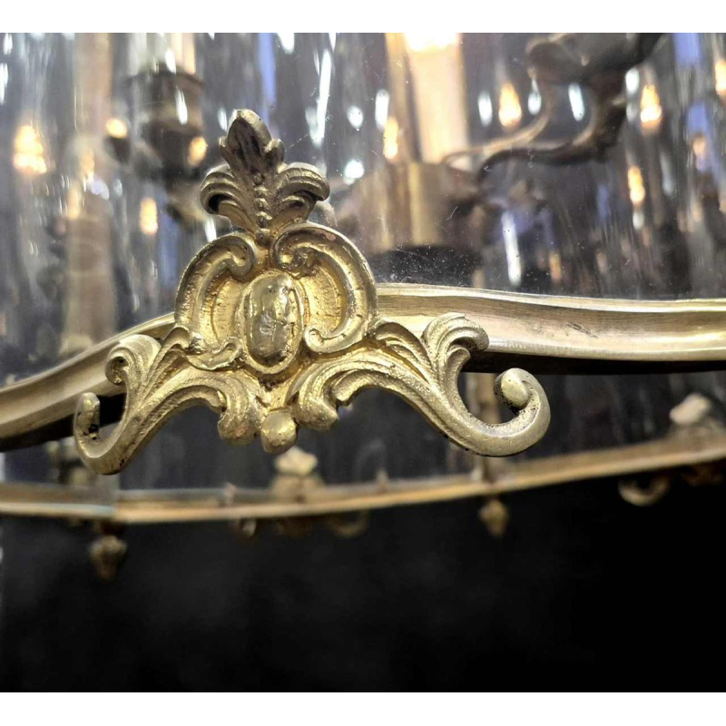 Grande lanterne suédoise de style rocaille, bronze et verre galbé, XIXe s