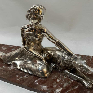 Secondo "Woman with a greyhound" bronze Art Deco sculpture