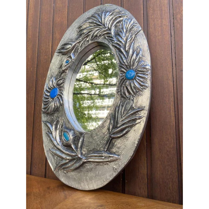 Flament J, pewter leaf mirror