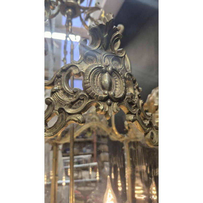 Grande lanterne suédoise de style rocaille, bronze et verre galbé, XIXe s